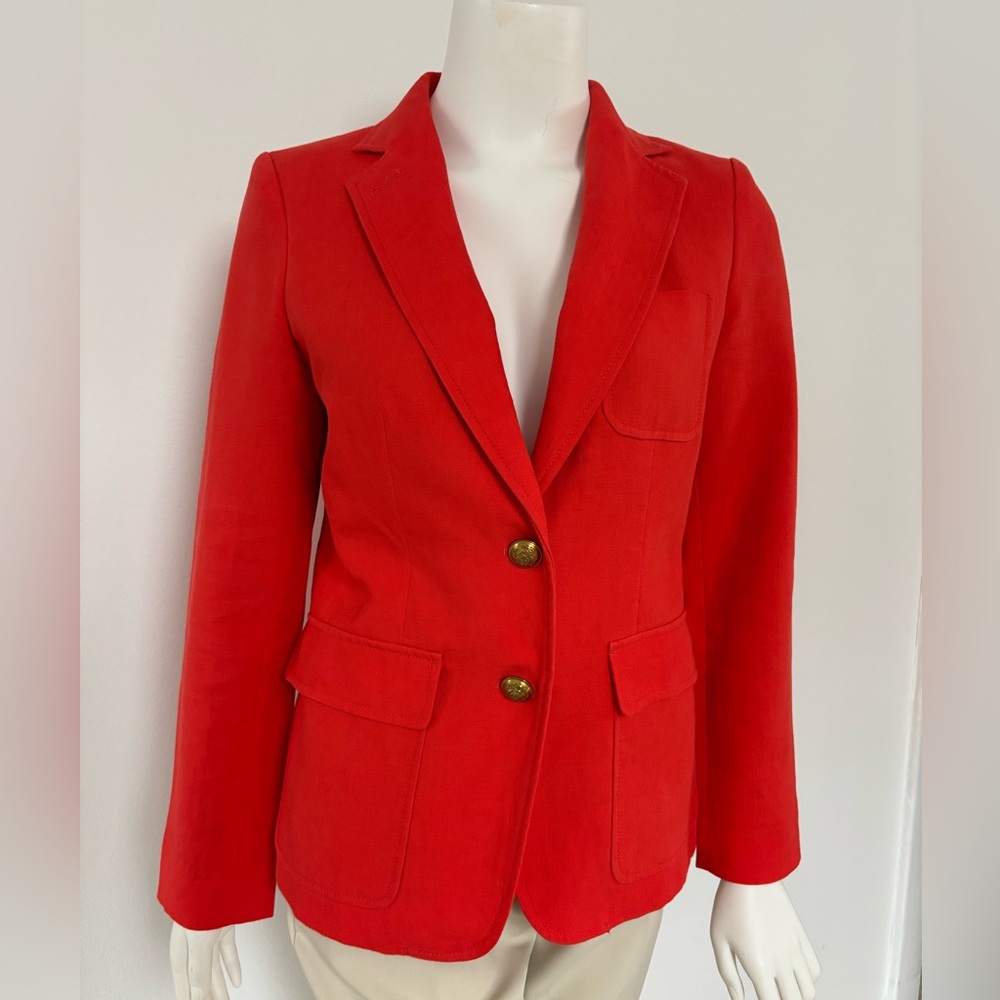 J. Crew Red Women's 100% Linen  Blazer with Gold Buttons